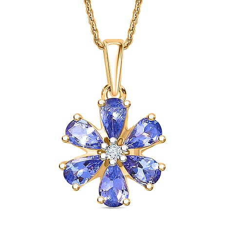 D'Joy Tanzanite & White Zircon Pendant with Chain (Size 20) in 18K Yellow Gold Plated Sterling 1.20 Ct.