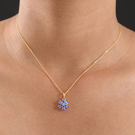 D'Joy Tanzanite & White Zircon Pendant with Chain (Size 20) in 18K Yellow Gold Plated Sterling 1.20 Ct.