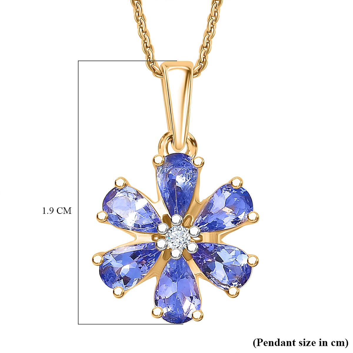 D'Joy Tanzanite & White Zircon Pendant with Chain (Size 20) in 18K Yellow Gold Plated Sterling 1.20 Ct.