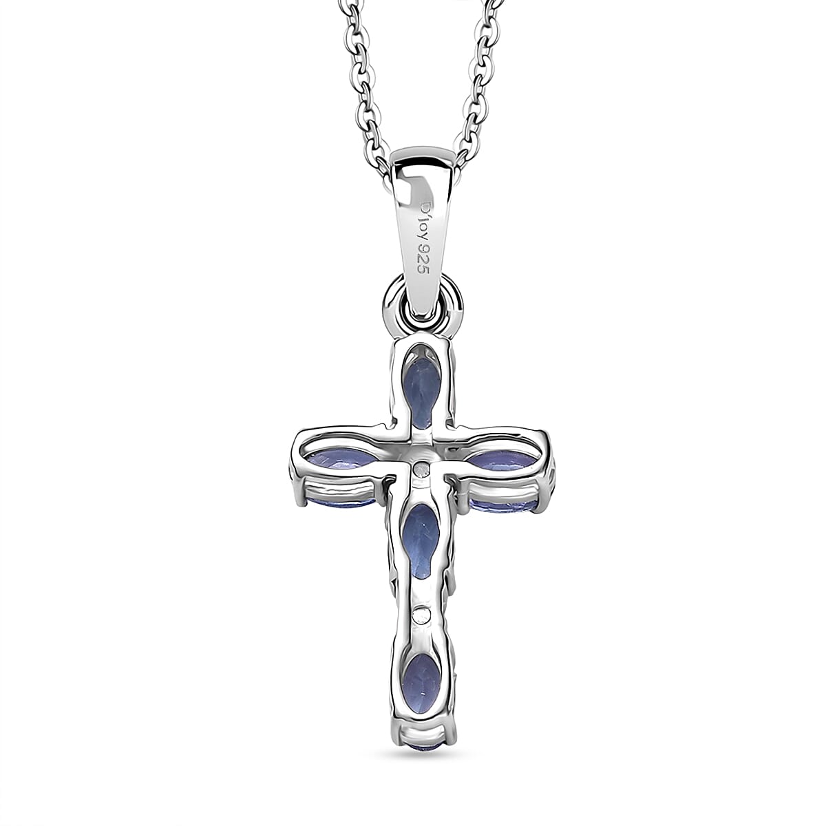 D'Joy Tanzanite & White Zircon Cross Pendant with Chain (Size 20) in Platinum Overlay Sterling Silver 1.27 Ct.