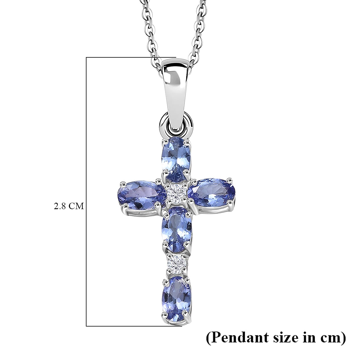 D'Joy Tanzanite & White Zircon Cross Pendant with Chain (Size 20) in Platinum Overlay Sterling Silver 1.27 Ct.