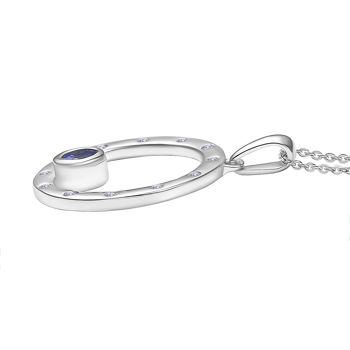 D'Joy Tanzanite & White Zircon Pendant with Chain (Size 20) in Platinum Overlay Sterling Silver