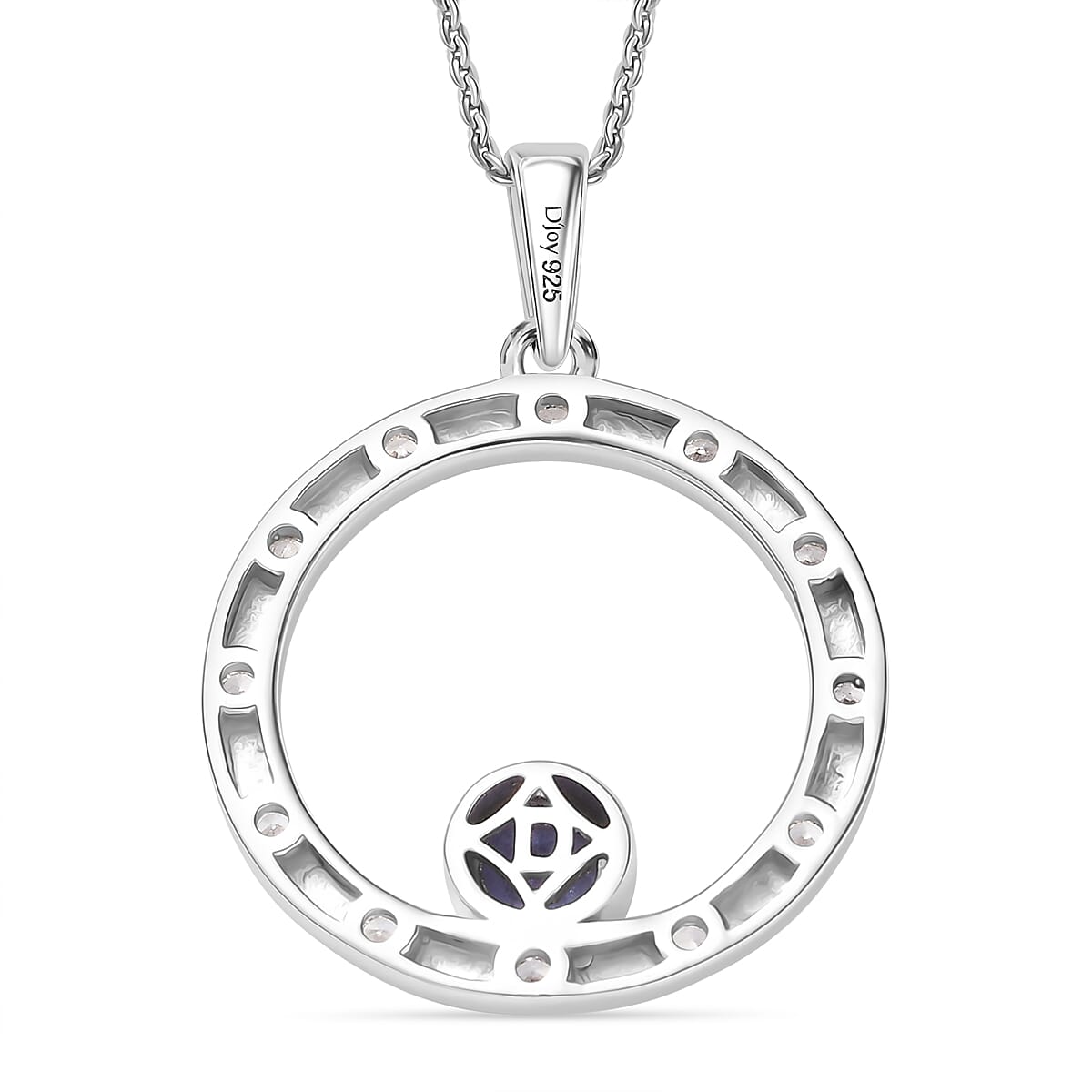 D'Joy Tanzanite & White Zircon Pendant with Chain (Size 20) in Platinum Overlay Sterling Silver