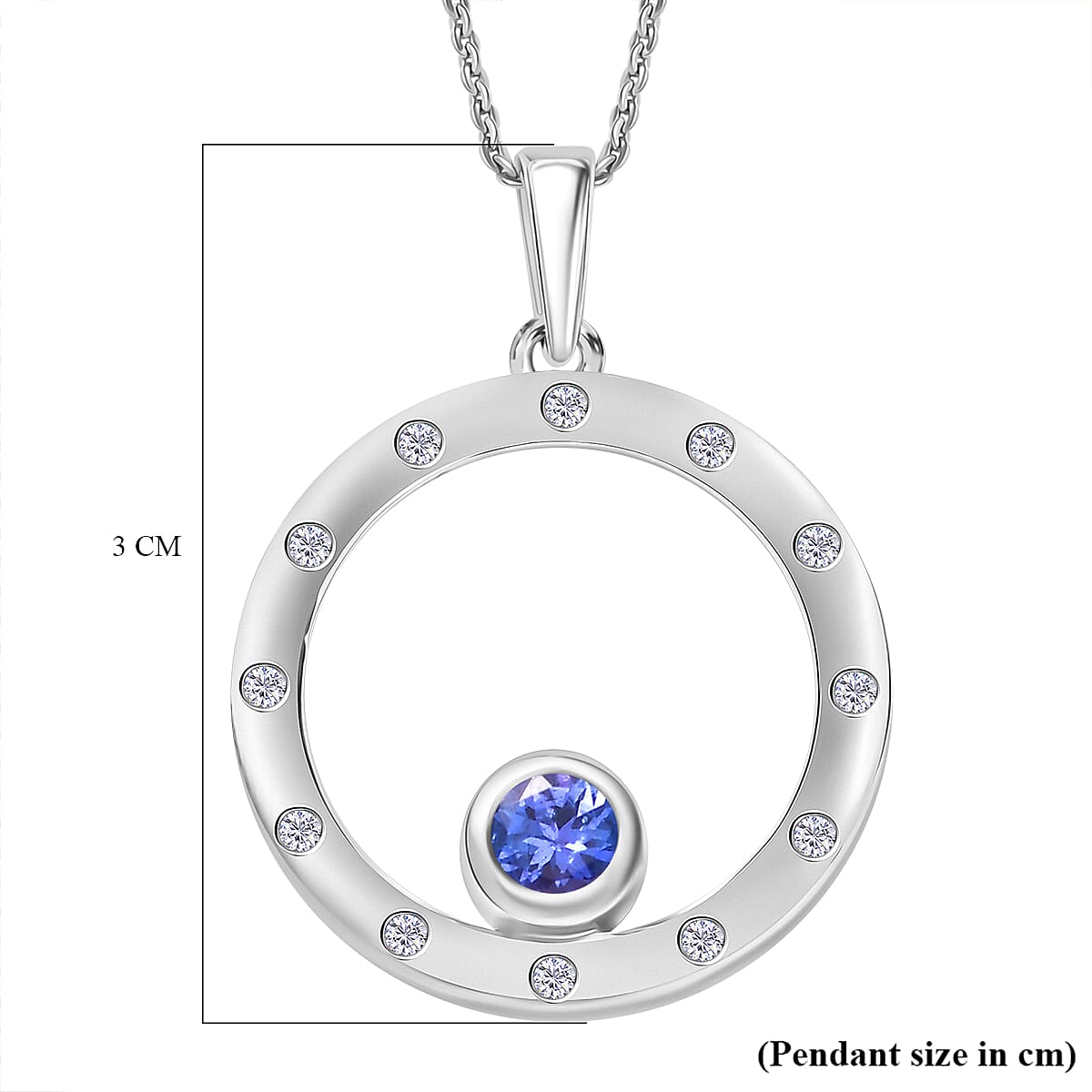 D'Joy Tanzanite & White Zircon Pendant with Chain (Size 20) in Platinum Overlay Sterling Silver