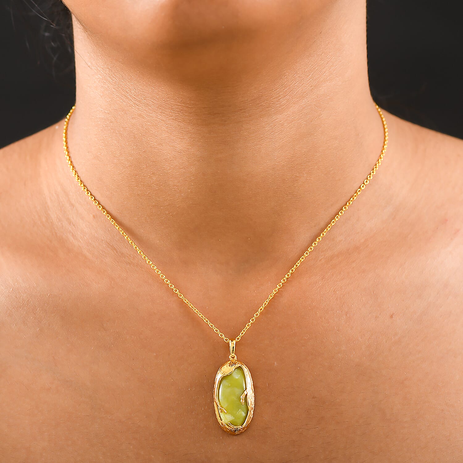 EverTrue Connemara Marble Pendant with Chain (Size - 20) in Yellow Gold Tone 10.88 Ct.