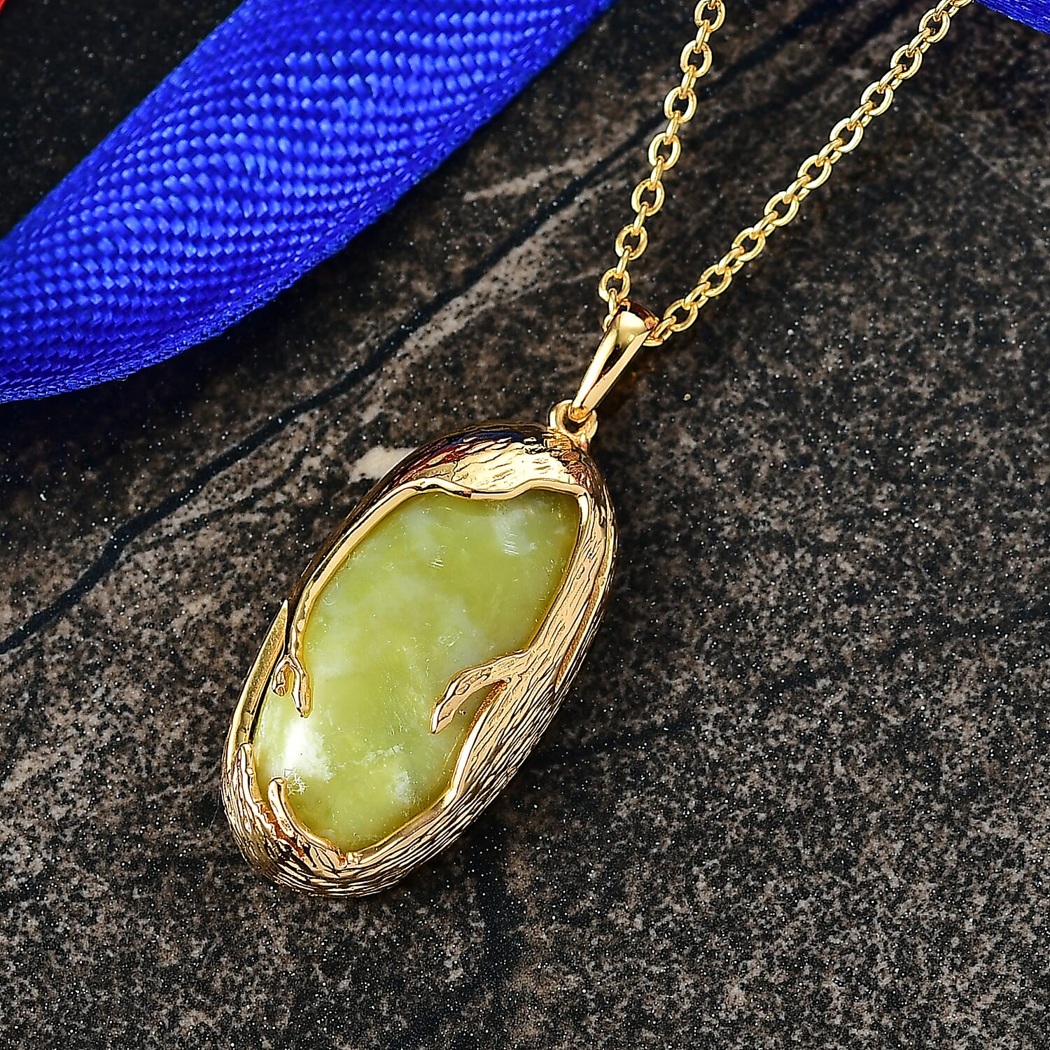 EverTrue Connemara Marble Pendant with Chain (Size - 20) in Yellow Gold Tone 10.88 Ct.