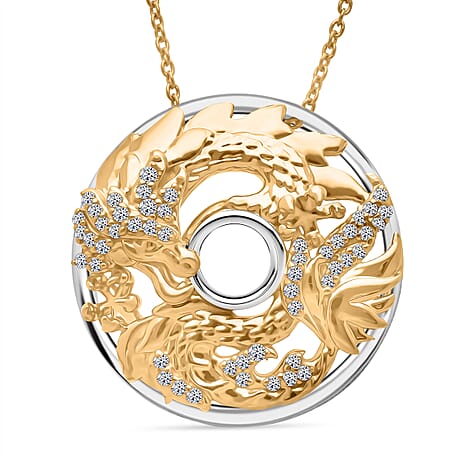 GP Trionfo Collection - White Diamond Kanchanaburi Blue Sapphire Pendant with Chain (Size 18 - 2) in Rhodium Overlay & Yellow Gold Plated Sterling Silver