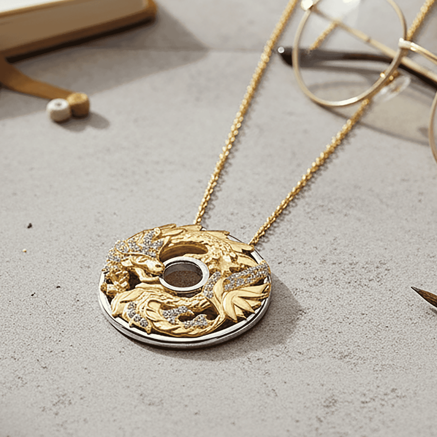 GP Trionfo Collection - White Diamond Kanchanaburi Blue Sapphire Pendant with Chain (Size 18 - 2) in Rhodium Overlay & Yellow Gold Plated Sterling Silver