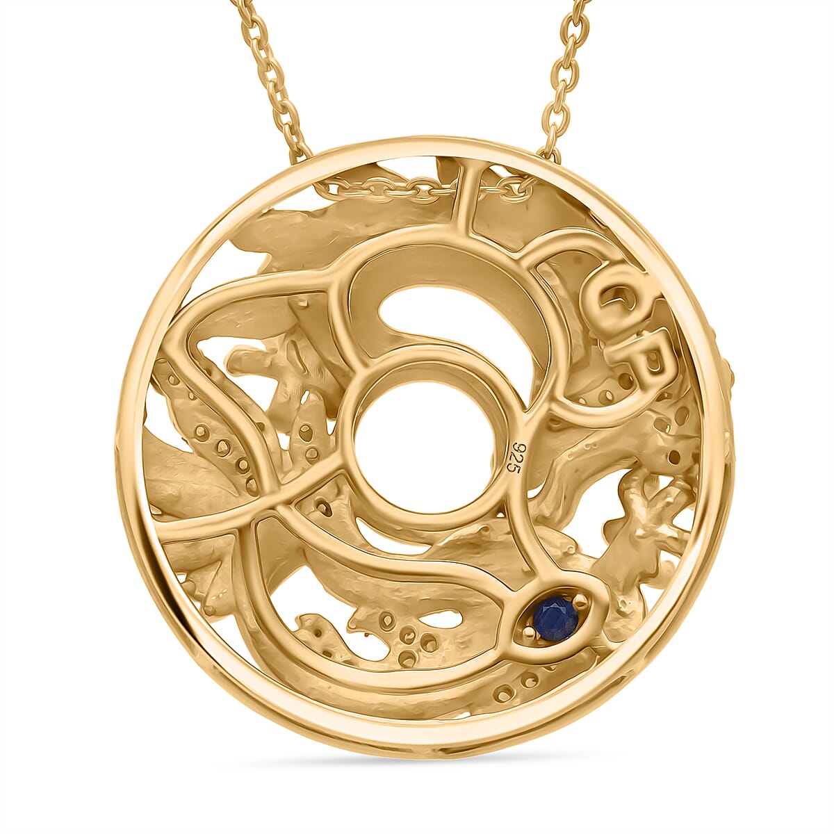 GP Trionfo Collection - White Diamond Kanchanaburi Blue Sapphire Pendant with Chain (Size 18 - 2) in Rhodium Overlay & Yellow Gold Plated Sterling Silver