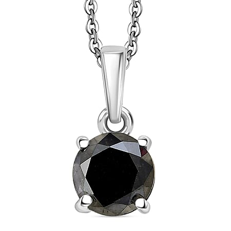 D'Joy Black Diamond Pendant with Chain (Size - 20) in Rhodium Overlay Sterling Silver 1.02 Ct.