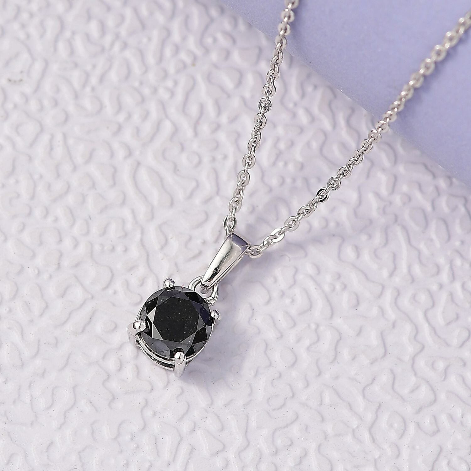 D'Joy Black Diamond Pendant with Chain (Size - 20) in Rhodium Overlay Sterling Silver 1.02 Ct.