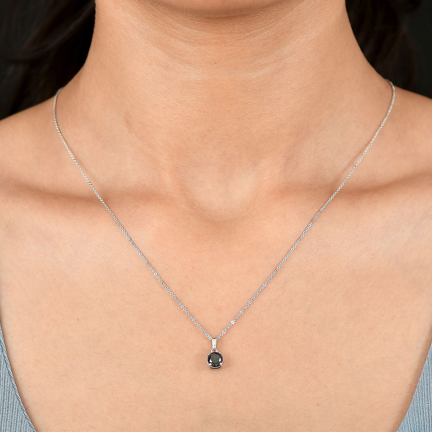 D'Joy Black Diamond Pendant with Chain (Size - 20) in Rhodium Overlay Sterling Silver 1.02 Ct.