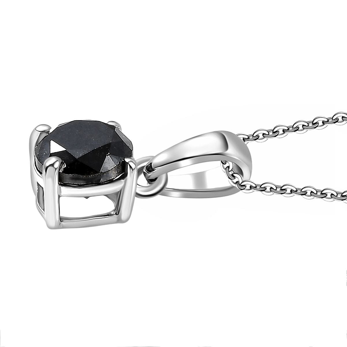 D'Joy Black Diamond Pendant with Chain (Size - 20) in Rhodium Overlay Sterling Silver 1.02 Ct.