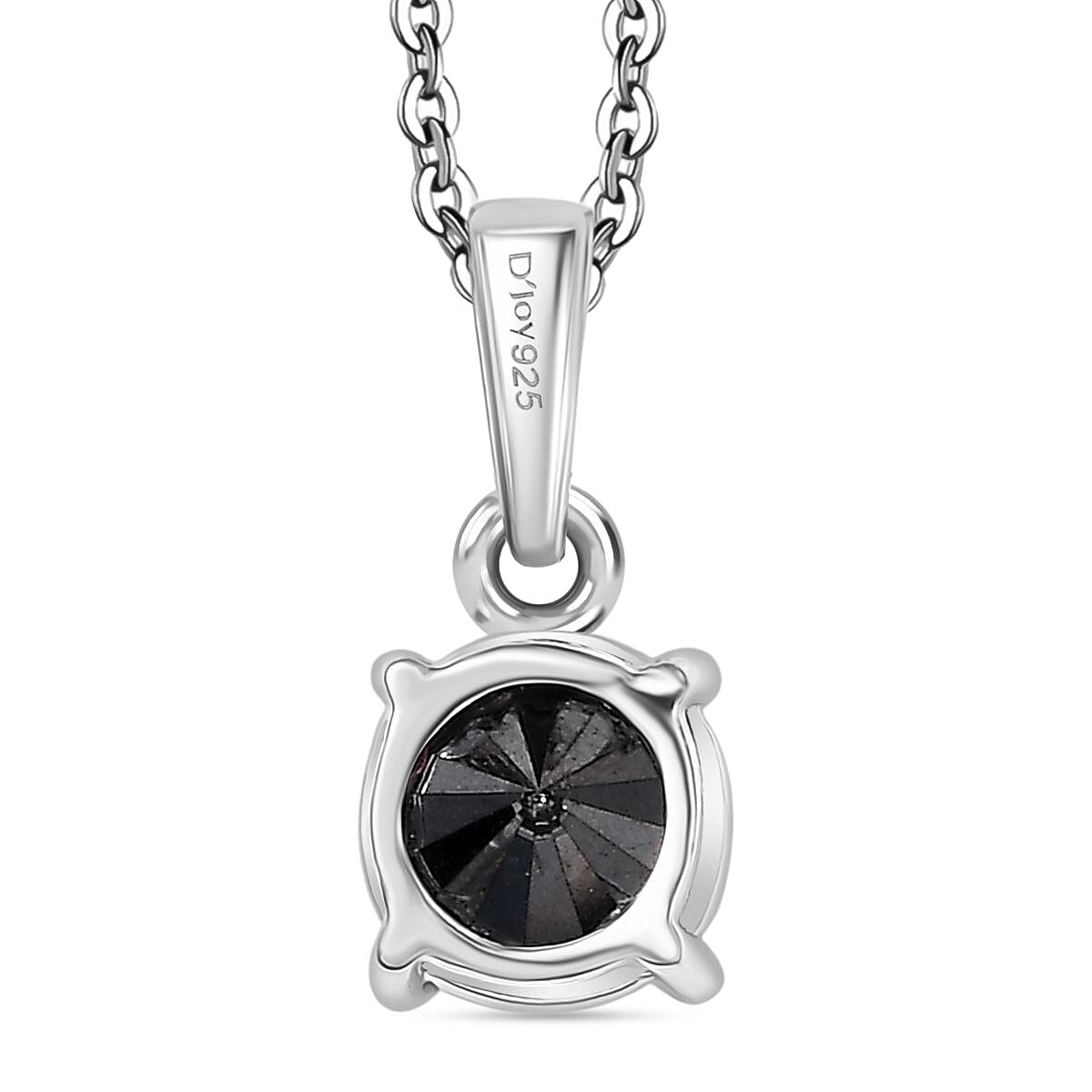 D'Joy Black Diamond Pendant with Chain (Size - 20) in Rhodium Overlay Sterling Silver 1.02 Ct.