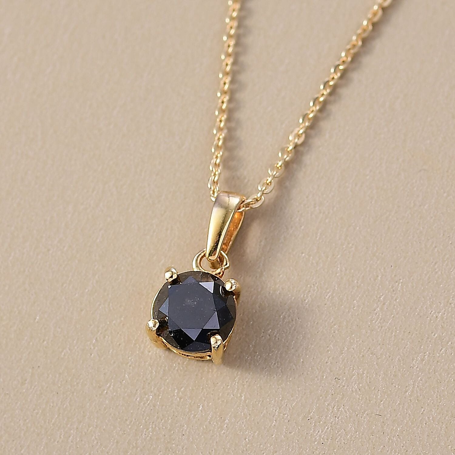 D'Joy Black Diamond Pendant with Chain (Size - 20) in 18K Vermeil Yellow Gold Plated Sterling Silver 1.02 Ct.