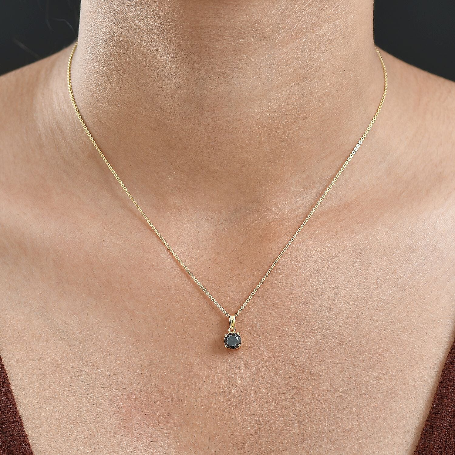 D'Joy Black Diamond Pendant with Chain (Size - 20) in 18K Vermeil Yellow Gold Plated Sterling Silver 1.02 Ct.