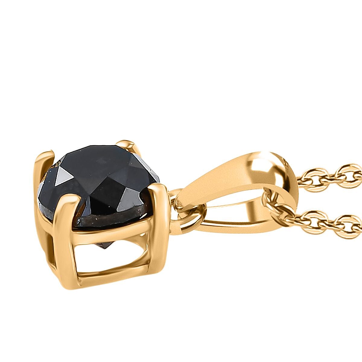 D'Joy Black Diamond Pendant with Chain (Size - 20) in 18K Vermeil Yellow Gold Plated Sterling Silver 1.02 Ct.