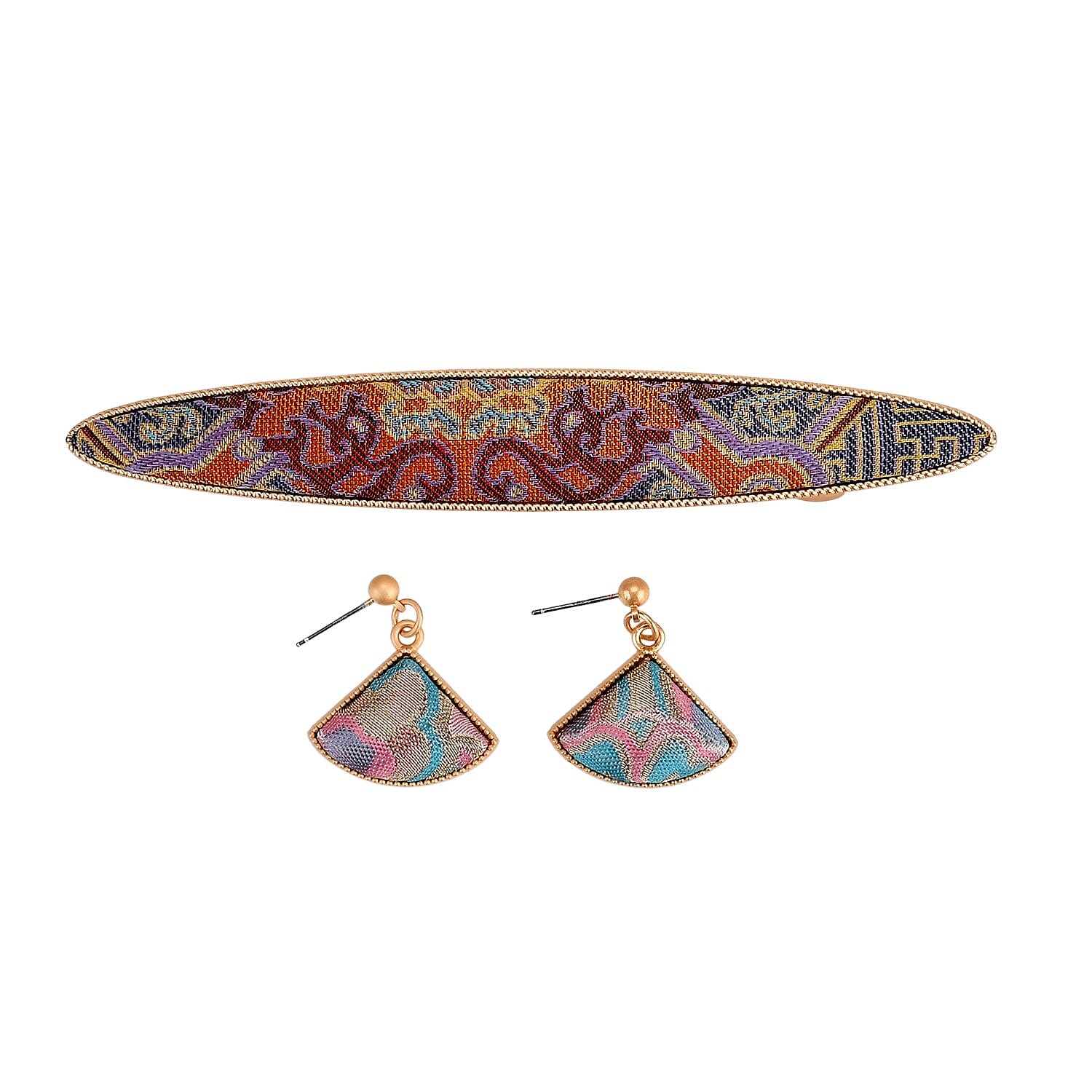 La Marey Signature Silk Multicolour Hairpins & Push Back Earring Set