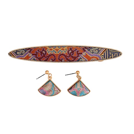La Marey Signature Silk Multicolour Hairpins & Push Back Earring Set