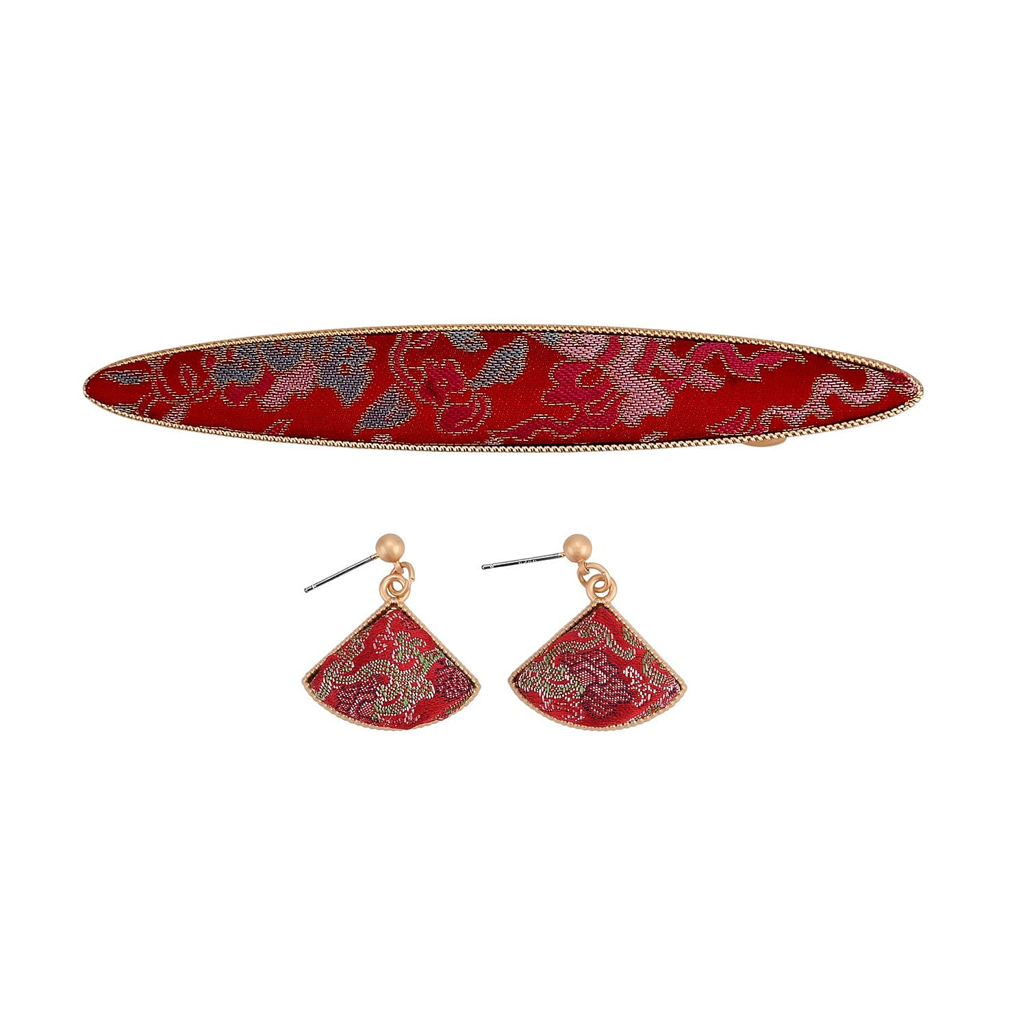 La Marey Signature Silk Multicolour Hairpins & Push Back Earring Set