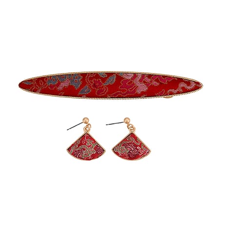 La Marey Signature Silk Multicolour Hairpins & Push Back Earring Set