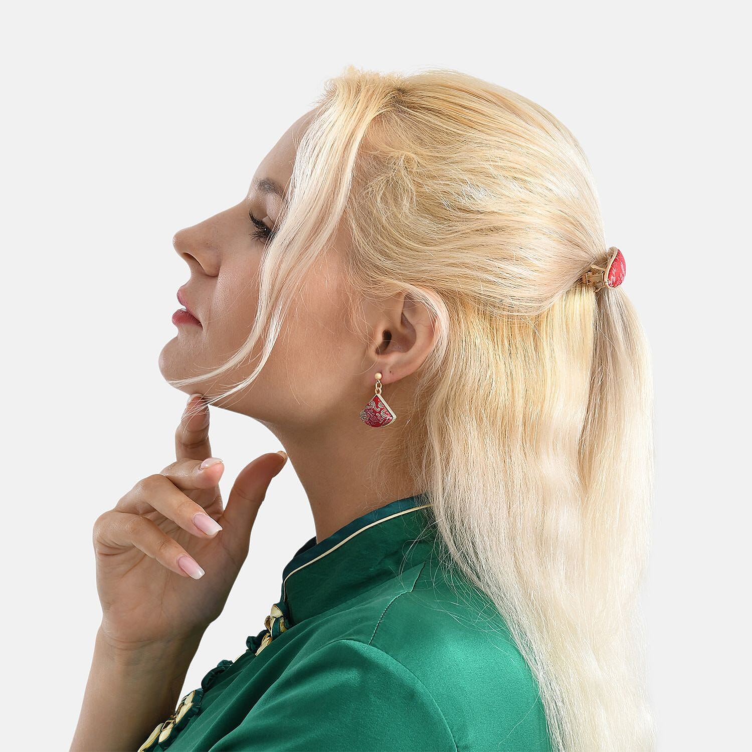 La Marey Signature Silk Multicolour Hairpins & Push Back Earring Set