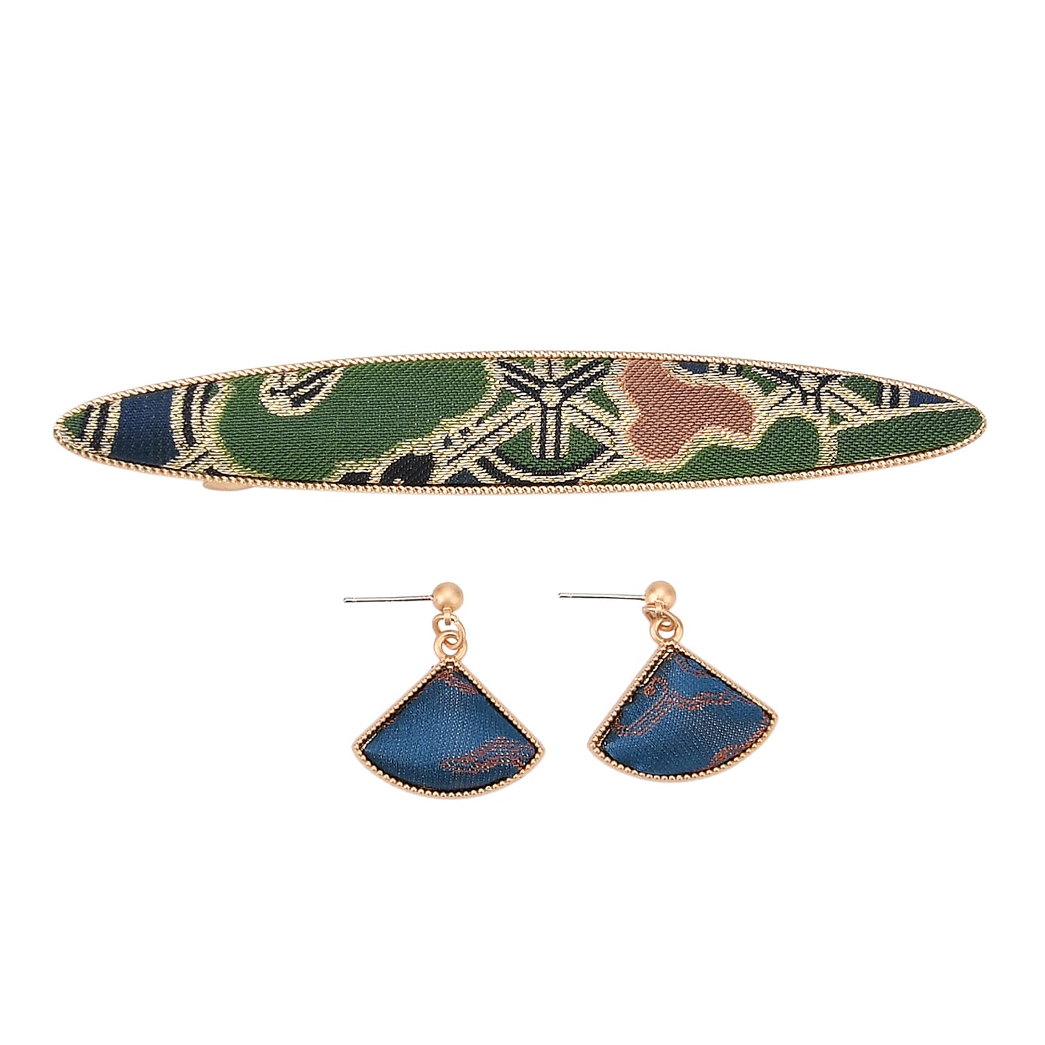 La Marey Signature Silk Multicolour Hairpins & Push Back Earring Set