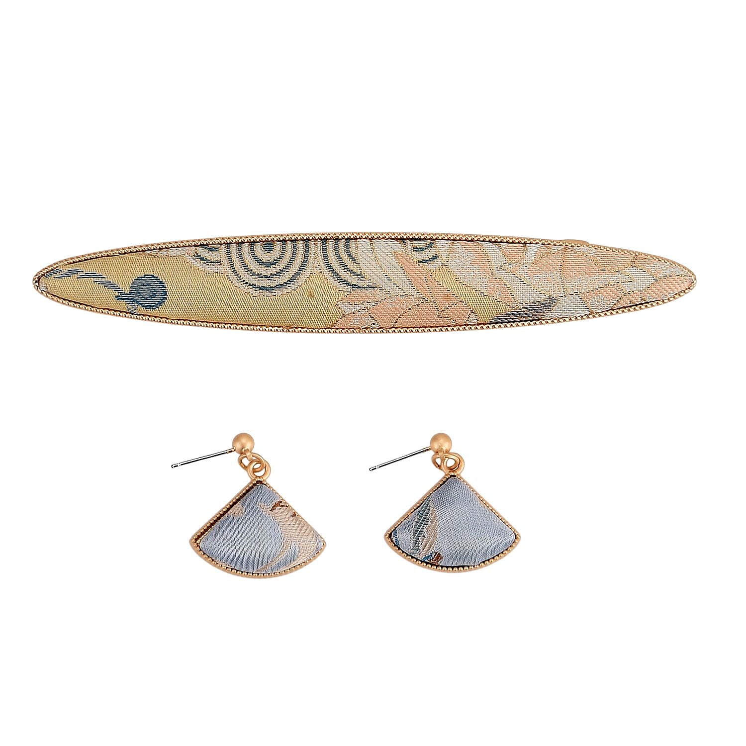 La Marey Signature Silk Multicolour Hairpins & Push Back Earring Set