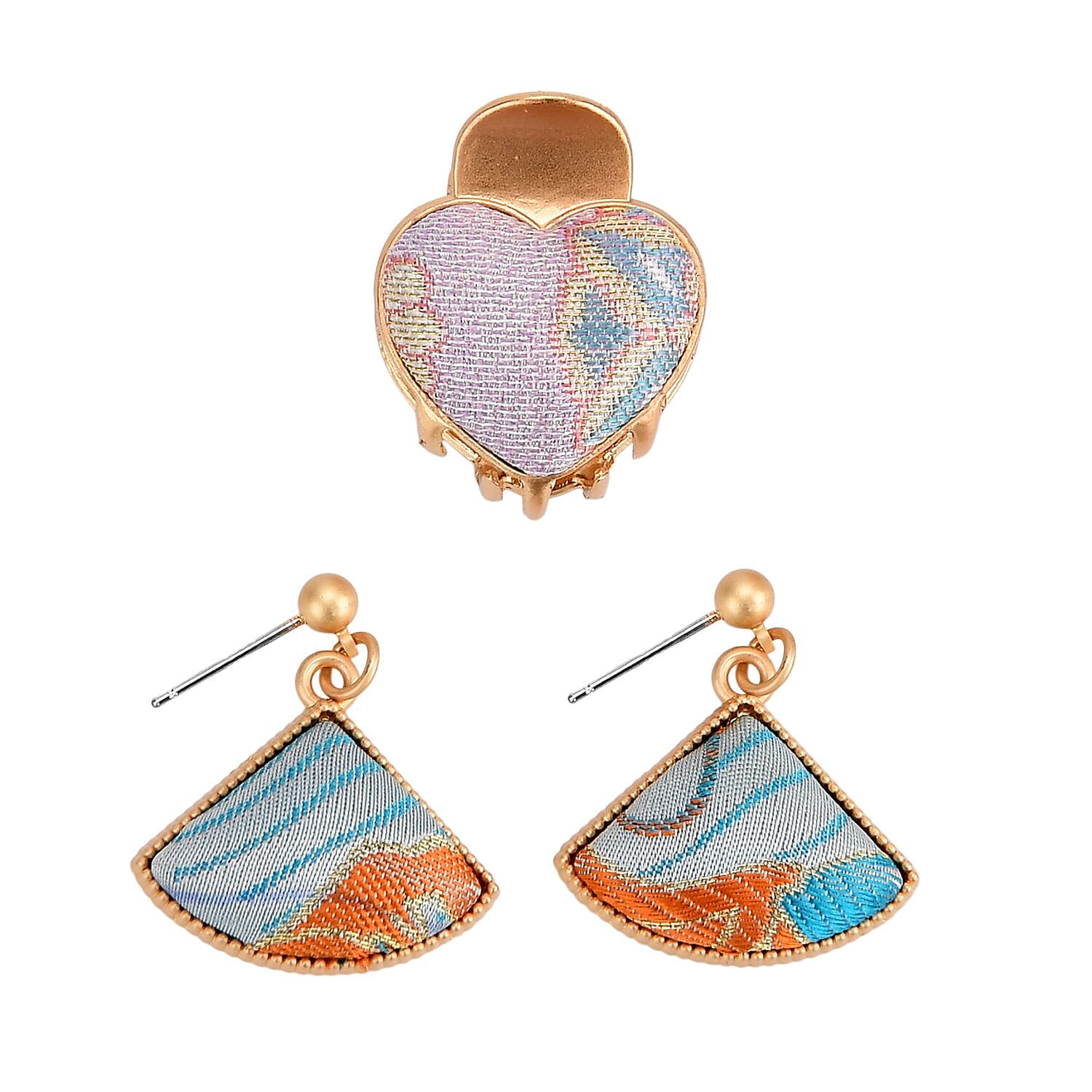 La Marey Signature Mulberry Silk Multicolour Hairpins & Push Back Earring Set