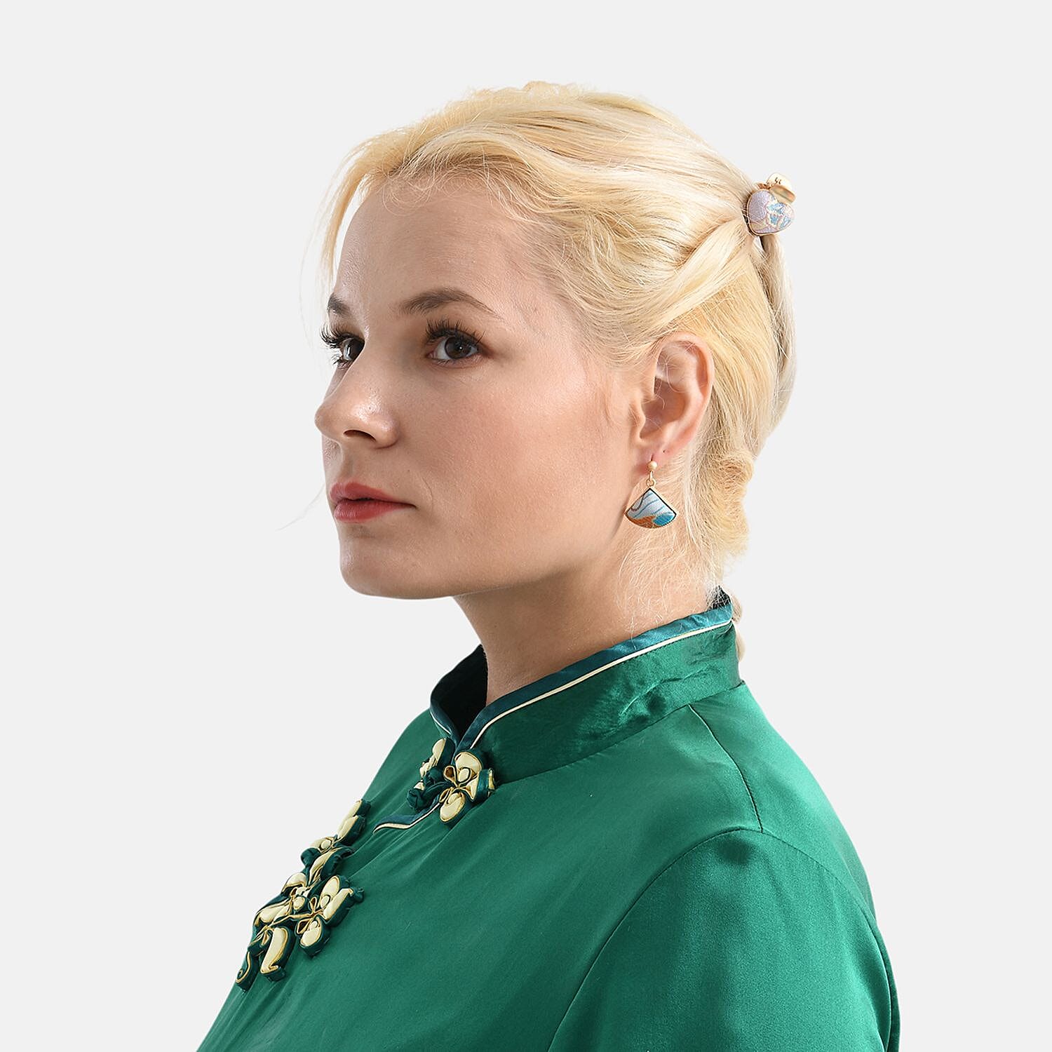 La Marey Signature Mulberry Silk Multicolour Hairpins & Push Back Earring Set