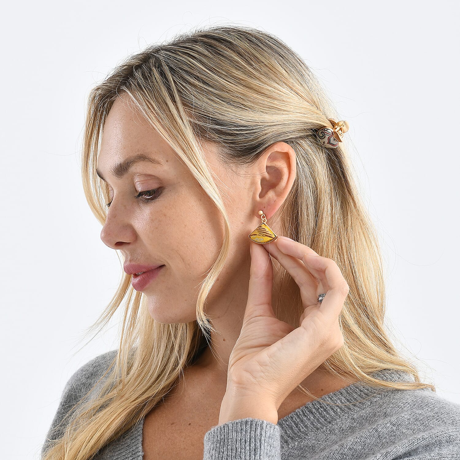 La Marey Signature Mulberry Silk Multicolour Hairpins & Push Back Earring Set