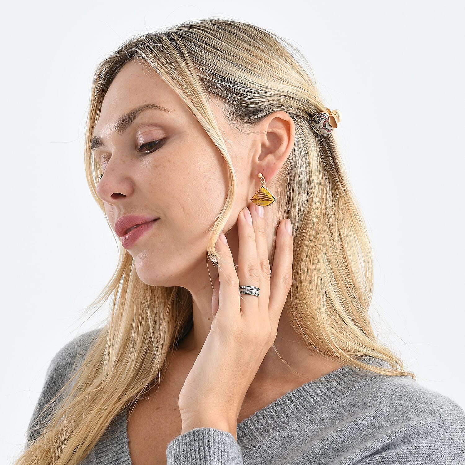 La Marey Signature Mulberry Silk Multicolour Hairpins & Push Back Earring Set