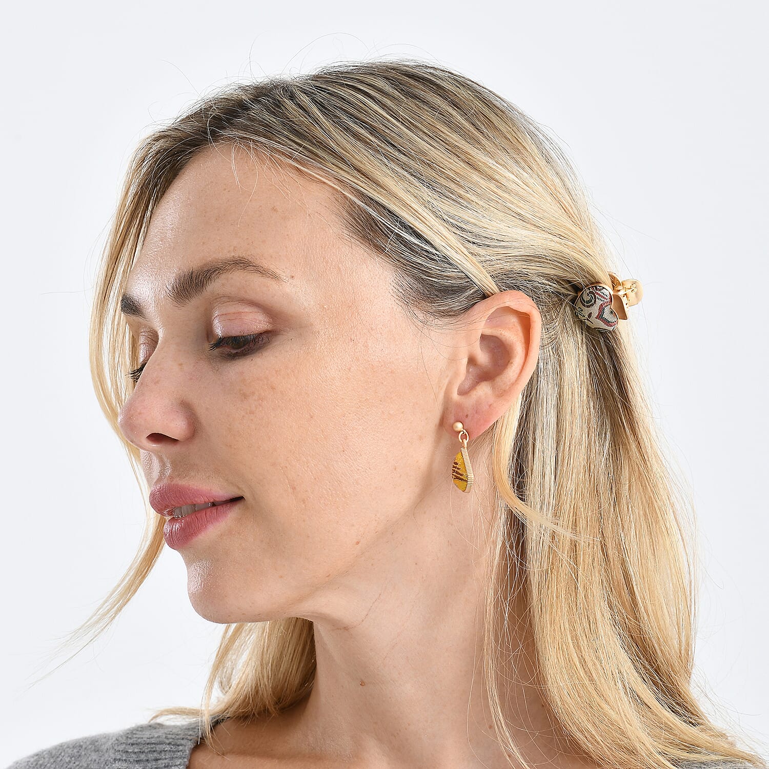 La Marey Signature Mulberry Silk Multicolour Hairpins & Push Back Earring Set