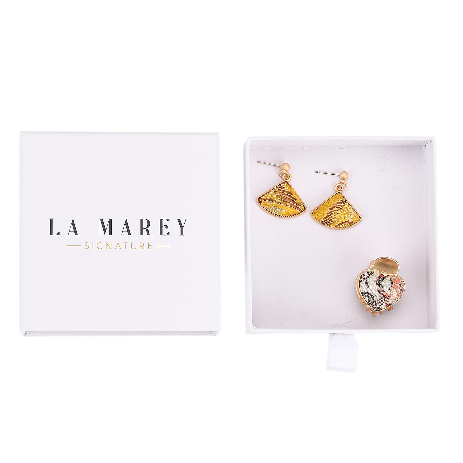 La Marey Signature Mulberry Silk Multicolour Hairpins & Push Back Earring Set