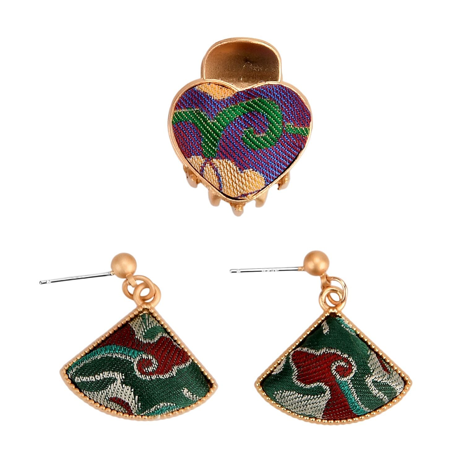 La Marey Signature Mulberry Silk Multicolour Hairpins & Push Back Earring Set