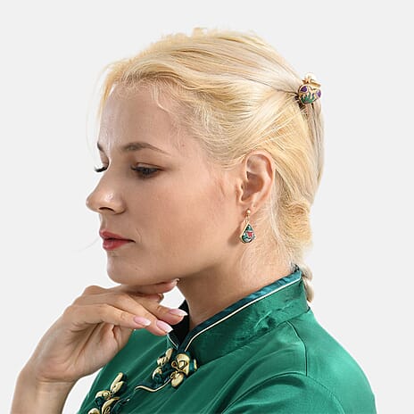 La Marey Signature Mulberry Silk Multicolour Hairpins & Push Back Earring Set