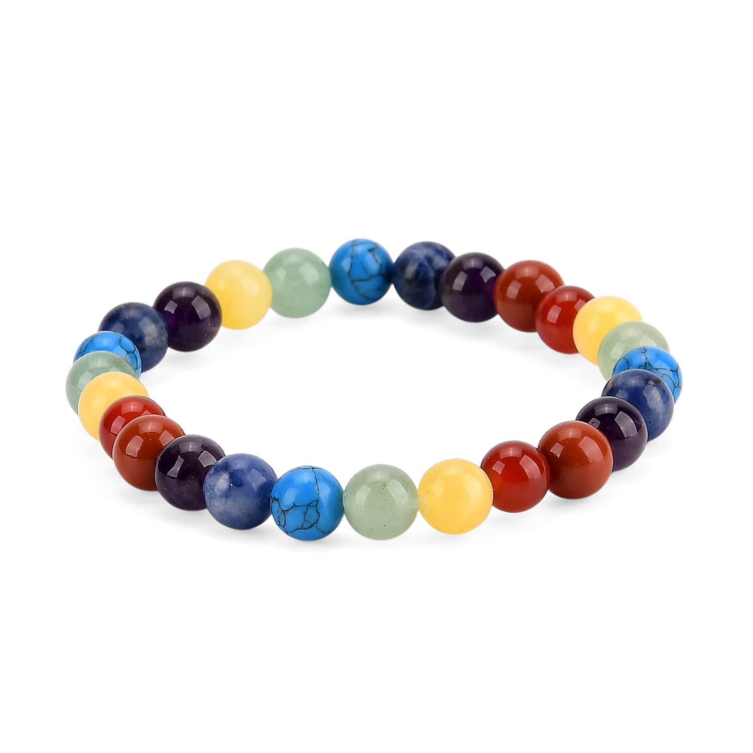 Multi-Gemstone 7 Chakra Healing Crystal Gift Set- Photo Case & Stretchable Bracelet (7.8-8 inch)