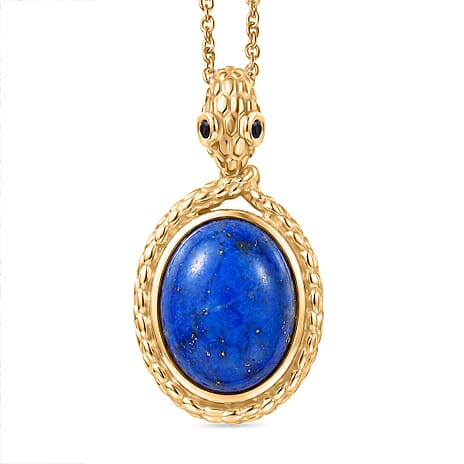 EverTrue Lapis Lagoon & Black Spinel Pendant with Chain (Size 20) in Yellow Gold Tone 12.46 Ct.