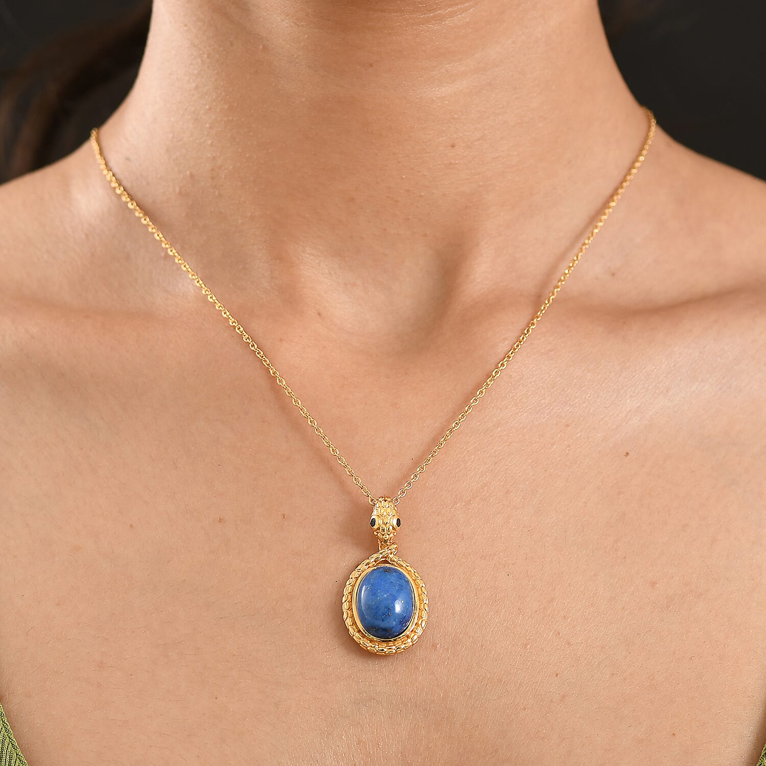 EverTrue Lapis Lagoon & Black Spinel Pendant with Chain (Size 20) in Yellow Gold Tone 12.46 Ct.