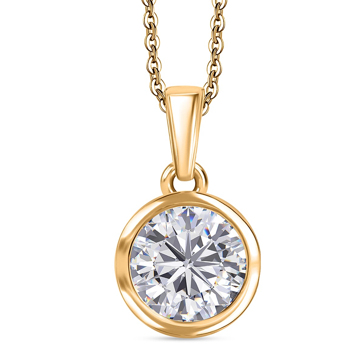 D'Joy Moissanite Pendant with Chain (Size 20) in 18K Vermeil Yellow Gold Plated Sterling Silver 1.79 Ct.