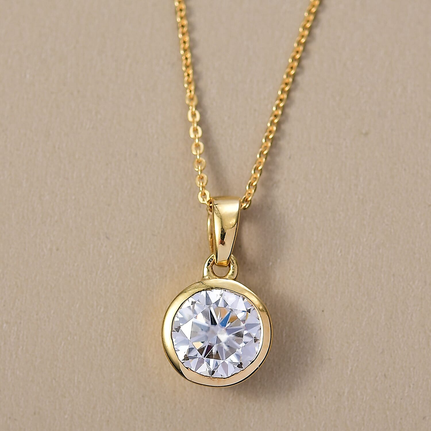 D'Joy Moissanite Pendant with Chain (Size 20) in 18K Vermeil Yellow Gold Plated Sterling Silver 1.79 Ct.