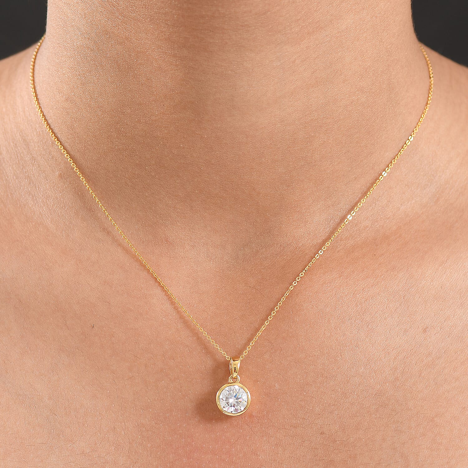 D'Joy Moissanite Pendant with Chain (Size 20) in 18K Vermeil Yellow Gold Plated Sterling Silver 1.79 Ct.