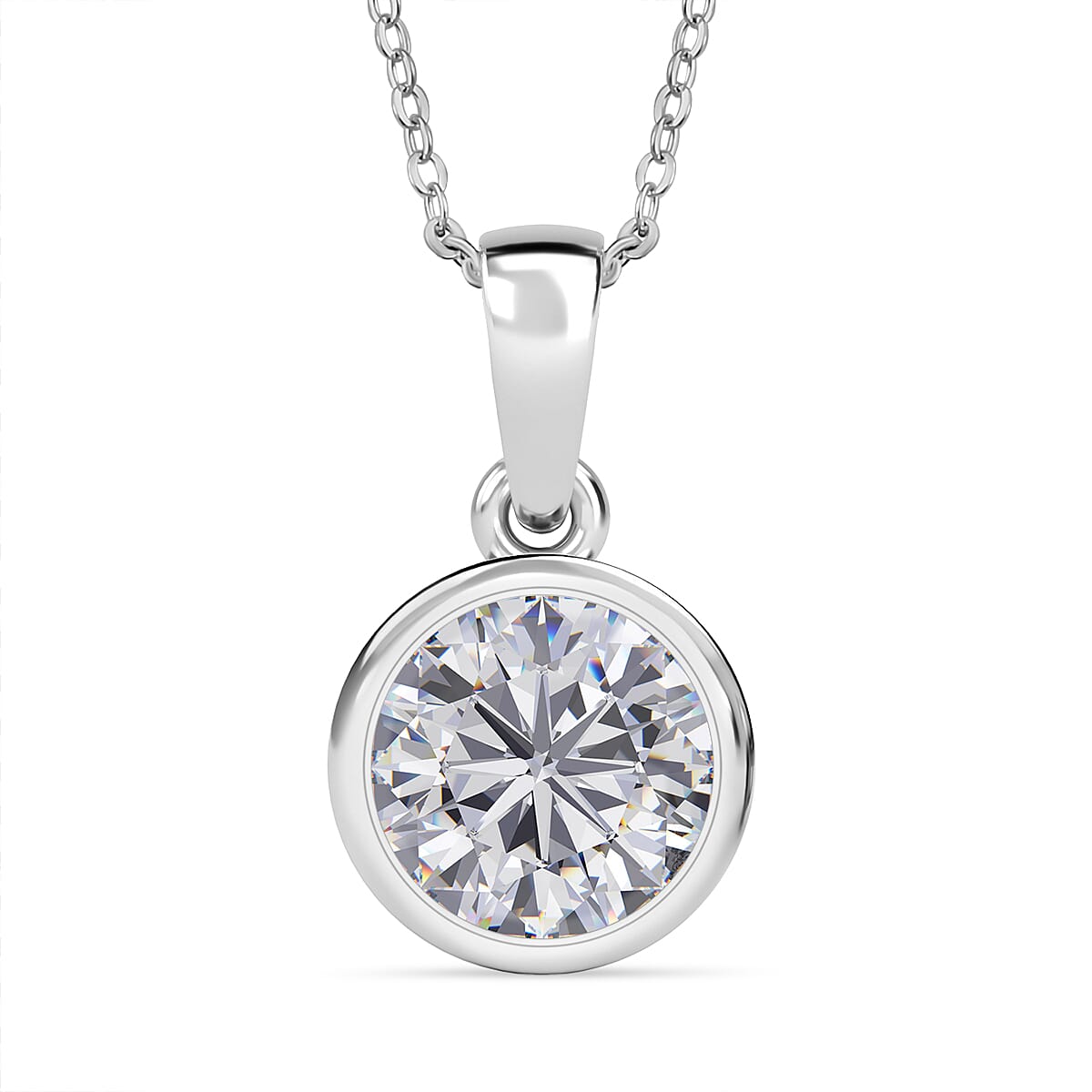 D'Joy Moissanite Pendant with Chain (Size 20) in Rhodium Overlay Sterling Silver 1.79 Ct.