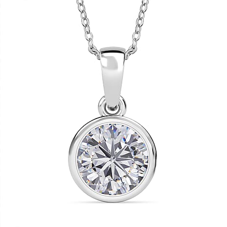 D'Joy Moissanite Pendant with Chain (Size 20) in Rhodium Overlay Sterling Silver 1.79 Ct.