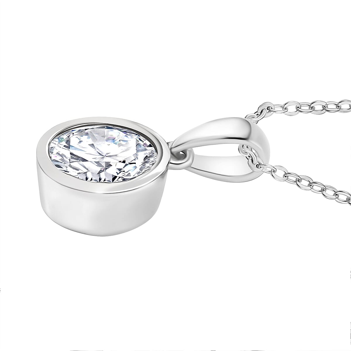 D'Joy Moissanite Pendant with Chain (Size 20) in Rhodium Overlay Sterling Silver 1.79 Ct.