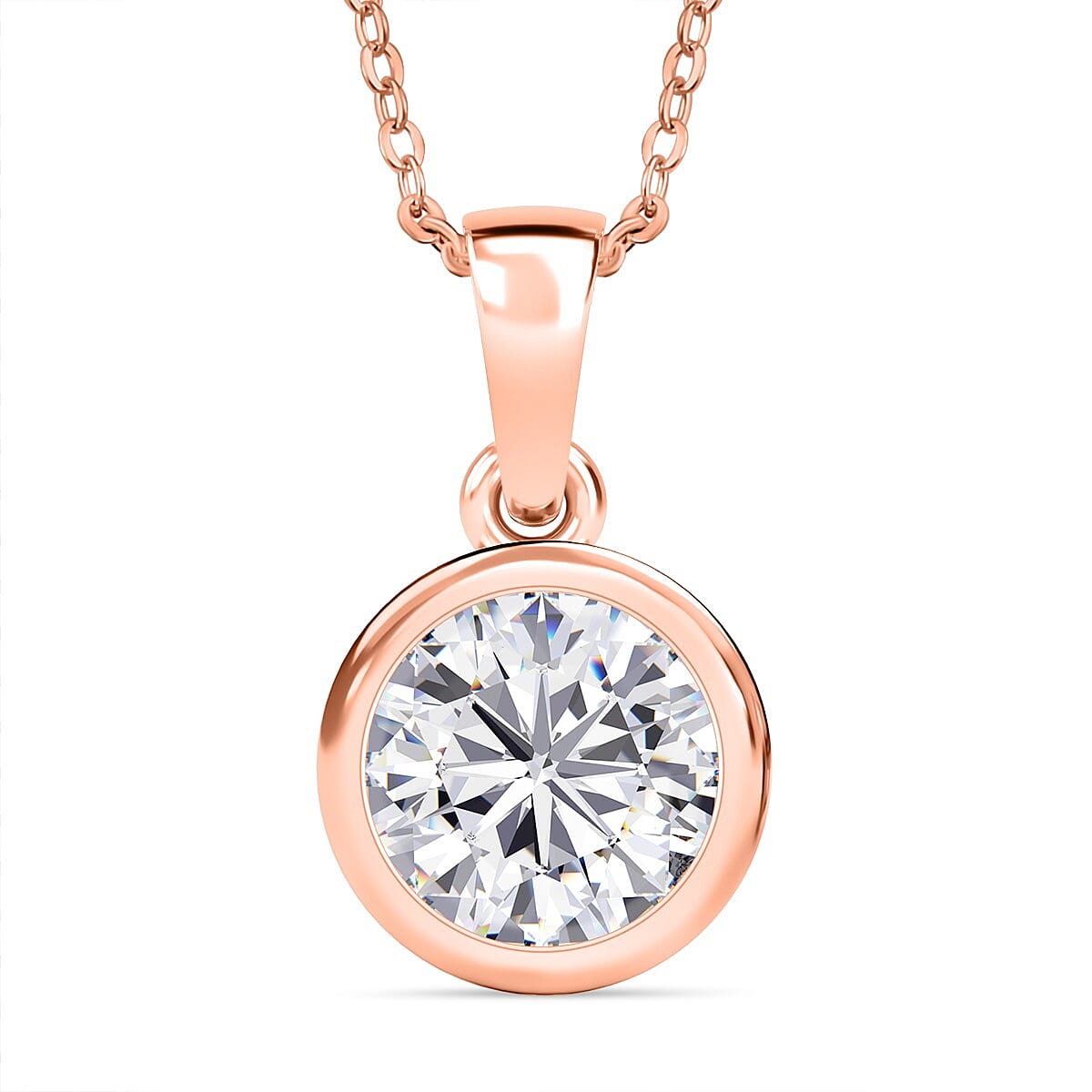 D'Joy Moissanite Pendant with Chain (Size 20) in 18K Vermeil Rose Gold Plated Sterling Silver 1.80 Ct.