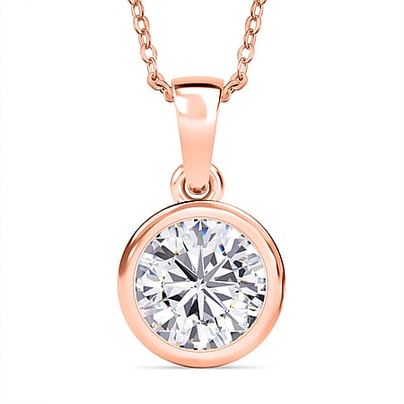 D'Joy 1.80 Ct. Moissanite Solitaire Pendant with Chain (Size 20) in 18K Vermeil Rose Gold Plated Sterling Silver