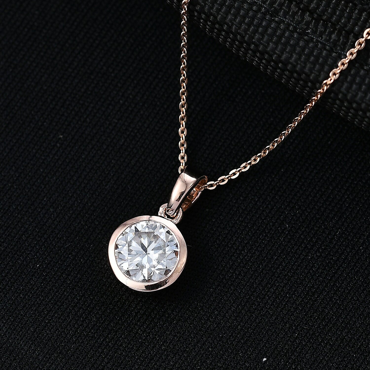 D'Joy Moissanite Pendant with Chain (Size 20) in 18K Vermeil Rose Gold Plated Sterling Silver 1.80 Ct.