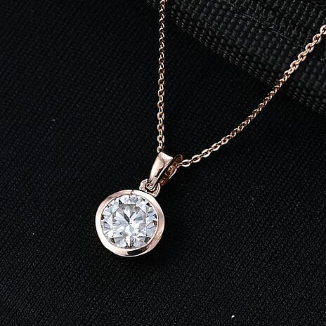 D'Joy Moissanite Pendant with Chain (Size 20) in 18K Vermeil Rose Gold Plated Sterling Silver 1.80 Ct.