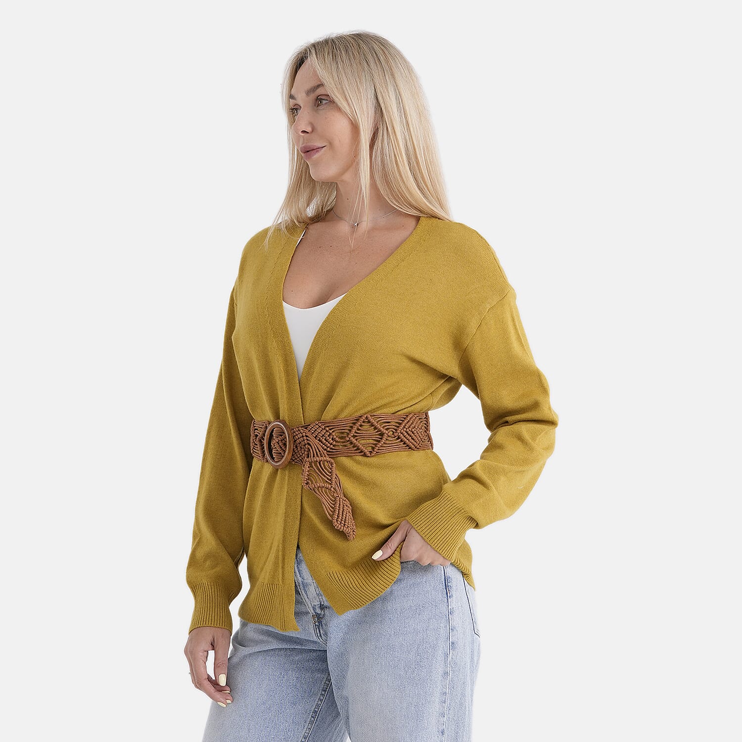 Maisi solid color Knitted cardigan with belt